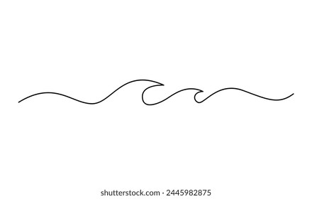 ocean Sea wave one line drawing art continuous line template