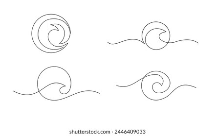 ocean Sea wave one line drawing art continuous line template