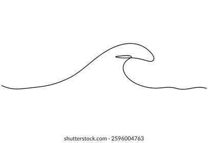 Ocean Sea wave one line drawing art continuous line, One continuous Line drawing of sea wave. Modern abstract seascape and concept for surf club in simple linear style. Editable stroke.