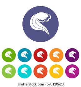 Ocean or sea wave set icons in different colors isolated on white background