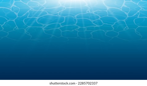 Ocean and sea waves effects. Vector background of quiet clear blue ripples water, water glare, swimming pool, underwater view texture. Summer vacation illustration for wallpaper, web design, poster