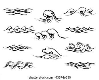 Ocean sea waves isolated white background vector