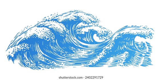 Ocean and sea waves, sketch. Surf wave, hand drawn vector illustration