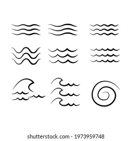 Ocean, sea waves vector icons, symbols set illustration design