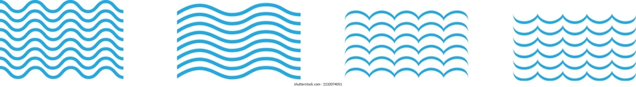 Ocean, sea waves vector illustration flat simple lines, icons, symbols set
