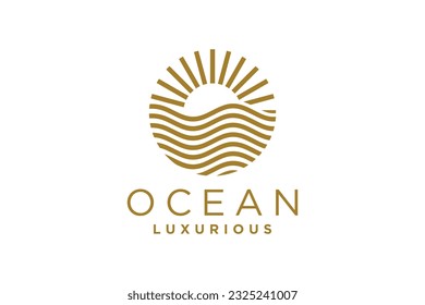 Ocean, sea waves vector illustration flat simple lines, icons, symbols