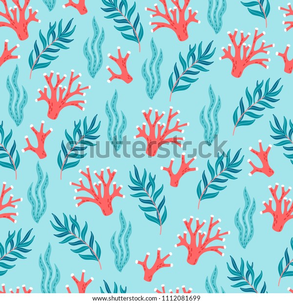 Ocean Seamless Pattern Corals Seaweeds On Stock Vector (Royalty Free ...