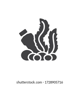 Ocean seaweed and plastic bottle vector icon. filled flat sign for mobile concept and web design. Plastic water pollution glyph icon. Symbol, logo illustration. Vector graphics