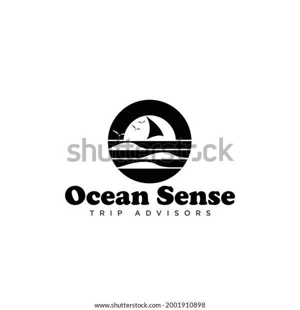 Ocean sense logo, sea view at night with rolling\
waves and big moon
