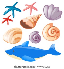Ocean set with starfish and shells illustration