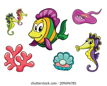 Ocean set, vector illustration on white background