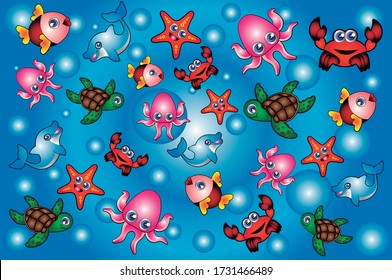 Ocean with several marine animals