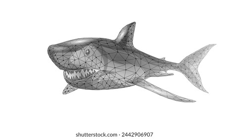  Ocean shark bottom view from below. Open toothy dangerous mouth with many teeth. Underwater blue sea waves clear water shark vector illustration