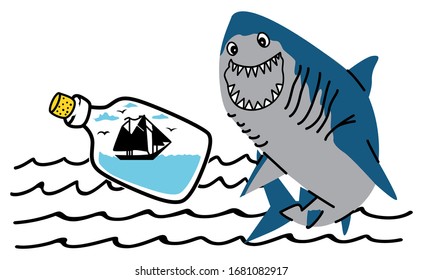 the ocean with a shark with a botttle graphic tee