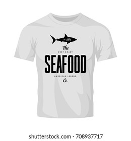 Ocean shark monochrome vector logo concept isolated on white t-shirt. Premium quality vintage seafood logotype emblem illustration. Old style street wear superior badge design. Food restaurant label.