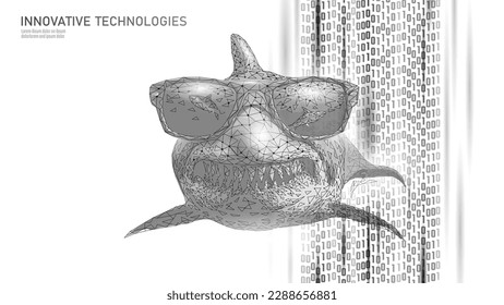 Ocean shark in sunglasses. Open toothy dangerous mouth with many teeth. Underwater blue sea waves clear water shark swims forward