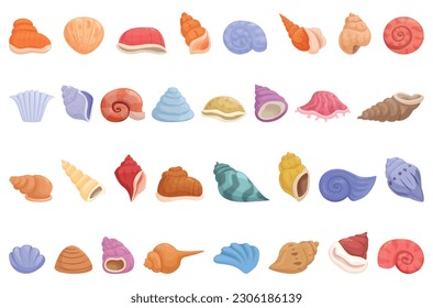 Ocean shell icons set cartoon vector. Pearl seashell. Open water