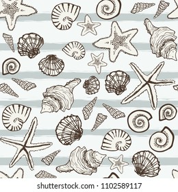 ocean shell and starfish sea seamless pattern illustration for background wallpaper banner label texture