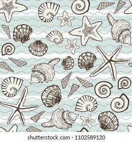 ocean shell and starfish sea seamless pattern illustration for background wallpaper banner label texture