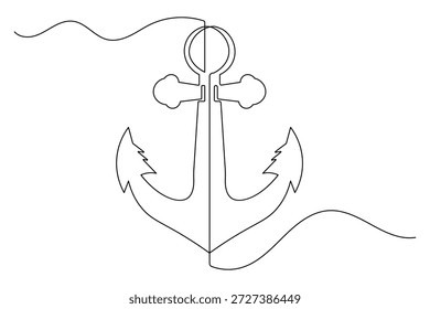 Ancla de barco de océano línea continua dibujo de estilo simple gráfico marino