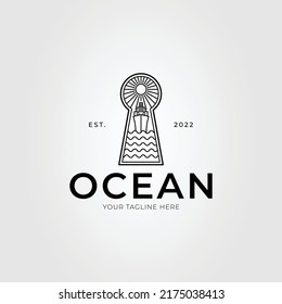 ocean with ship or cruise on keyhole logo vector illustration design