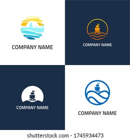 ocean and ship design logo vector icon