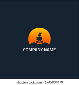 ocean and ship design logo vector icon