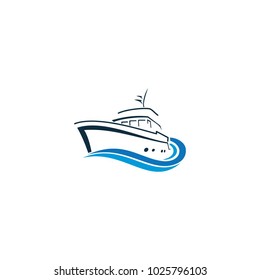 ocean ship on a wave logo design vector