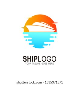Ocean Ship - sign concept. Sea boat illustration. Vector logo template.