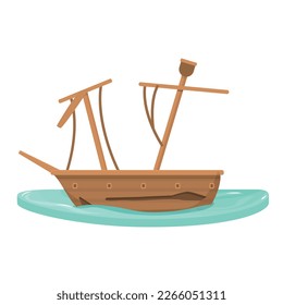 Ocean shipwreck icon cartoon vector. Old ship. Pirate boat