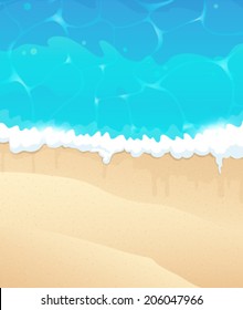 Ocean shore with sandy beach and foaming waves