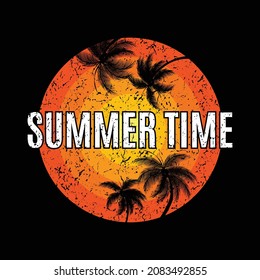 Ocean side stylish t-shirt and apparel trendy design with palm trees silhouettes, typography, print, vector illustration