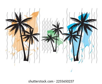 Ocean side stylish t-shirt and apparel trendy design with palm trees silhouettes, print, vector illustration.