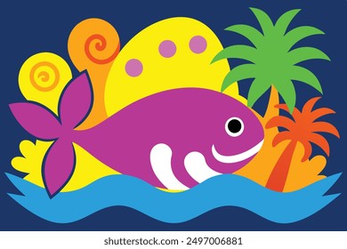Ocean  and silhouette vector illustration