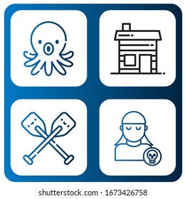 ocean simple icons set. Contains such icons as Octopus, Hut, Oars, Pirate, can be used for web, mobile and logo
