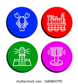 ocean simple icons set. Contains such icons as Lobster, Oil rig, Lighthouse, Bollard, can be used for web, mobile and logo