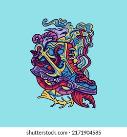 Ocean Sneakers Illustration For Merchandise, Apparel or other