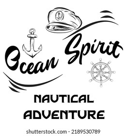 Ocean Spirit Nautical Adventure Graphics Black and White