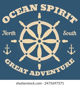 Ocean spirit typography for t-shirt print on blue background, vector illustration