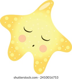 Ocean star cute cartoon with closed eyes