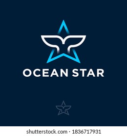 Ocean Star logo. Star and whale tail logo. Logo can use Seafood, Diving Club, Yacht Club and Marina name, sea tourism.