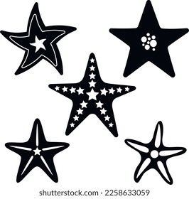 Ocean star silhouette, starfish set icon, SVG Vector svg