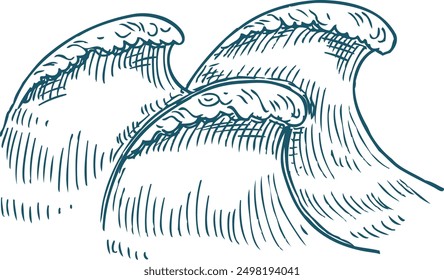 Ocean storm surface. Hand drawn waves sketch