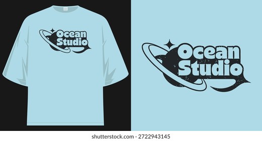 oceano estúdio espaço planeta órbita projeto gráfico angustiado vintage arte de vestuário estética t camisa design vetor ilustração arte