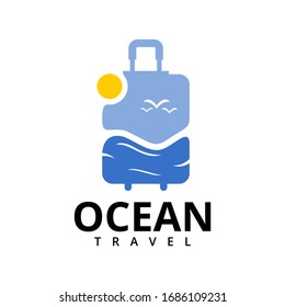 ocean suitcase travel logo template