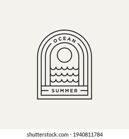 ocean summer minimalist line art logo badge template vector illustration design. simple modern resort, travel, holiday emblem logo icon concept
