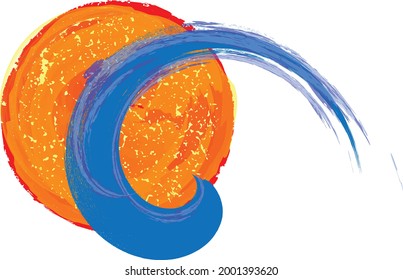 Ocean, sun and Blue Abstract Waves . Sunset Logo Element. Surfing Icon . Brush Stroke . Vector Illustration. 