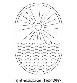 Ocean and sun icon. Thin line vector icon.