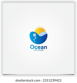 ocean with sun logo premium elegant template vector eps 10