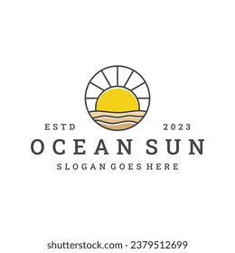 Ocean sun logo vector icon illustration hipster vintage retro